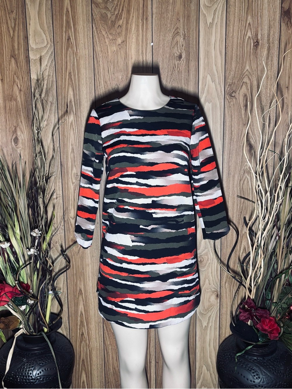 H&M Wave-Stripe Crewneck Tunic - Red, Black, Olive & White